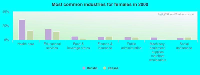 Most common industries for females in 2000