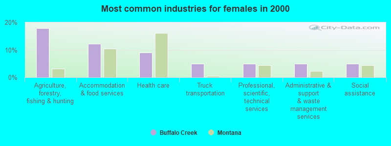 Most common industries for females in 2000