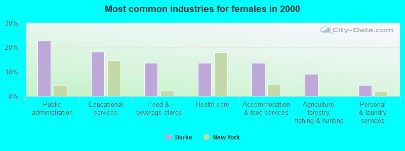 Most common industries for females in 2000