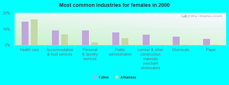 Most common industries for females in 2000