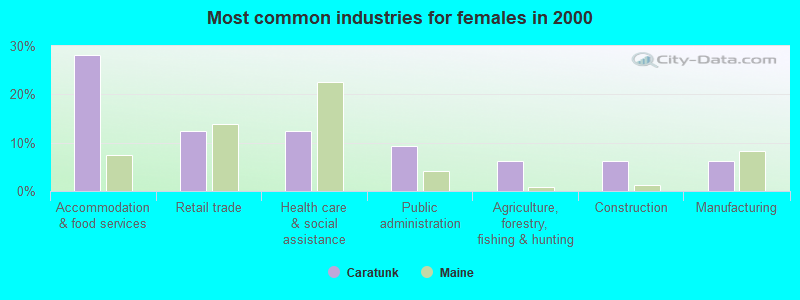 Most common industries for females in 2000