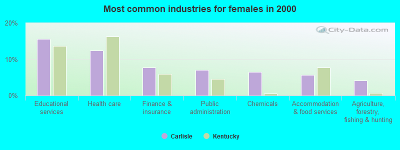 Most common industries for females in 2000