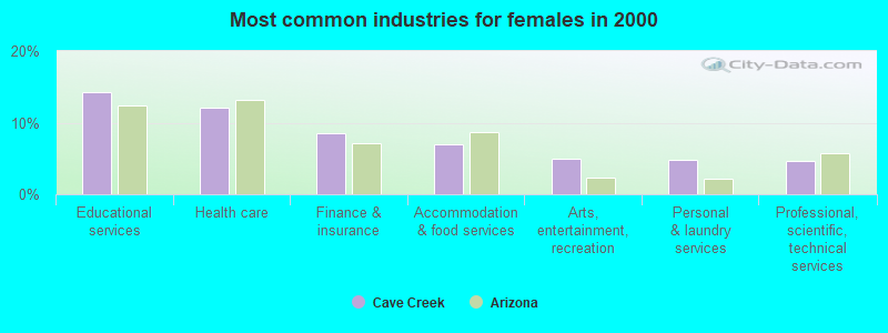 Most common industries for females in 2000