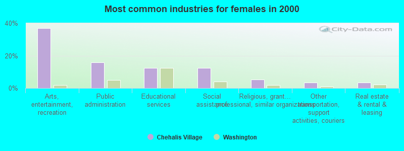 Most common industries for females in 2000