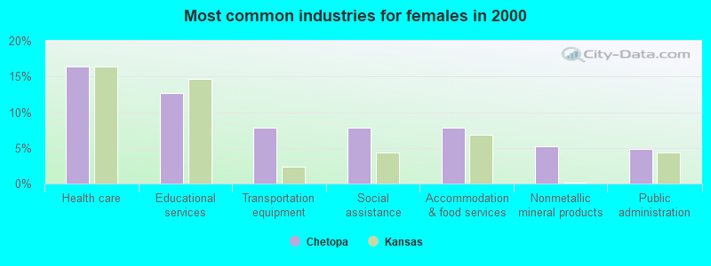 Most common industries for females in 2000