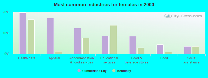 Most common industries for females in 2000