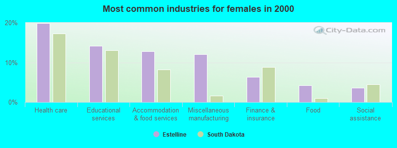 Most common industries for females in 2000