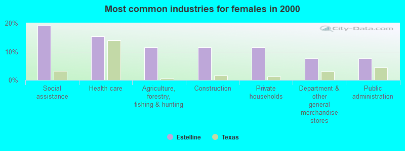 Most common industries for females in 2000