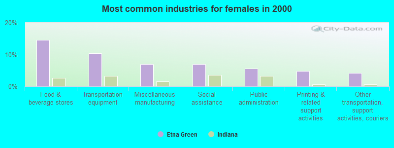 Most common industries for females in 2000