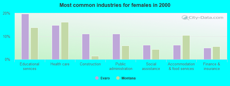 Most common industries for females in 2000