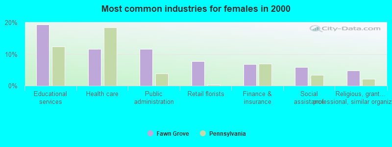 Most common industries for females in 2000