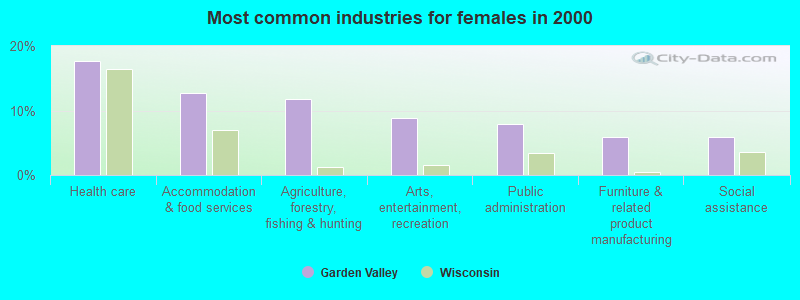 Most common industries for females in 2000