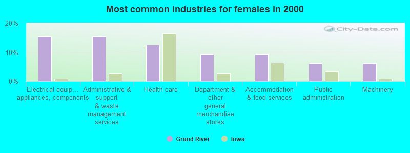 Most common industries for females in 2000