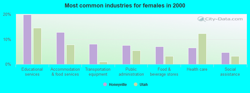 Most common industries for females in 2000