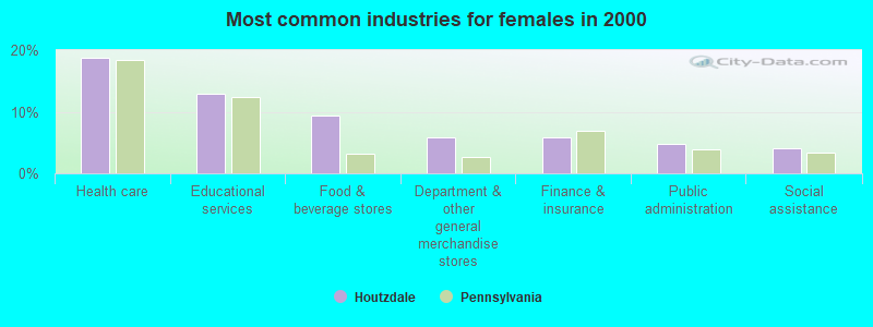 Most common industries for females in 2000