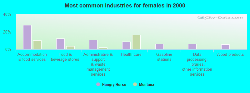 Most common industries for females in 2000