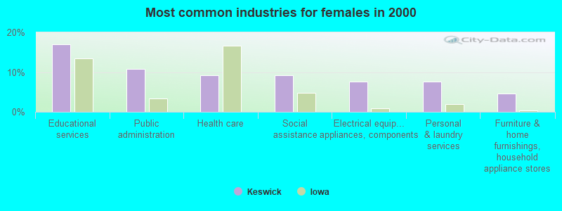 Most common industries for females in 2000