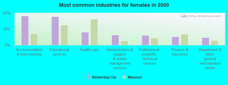 Most common industries for females in 2000