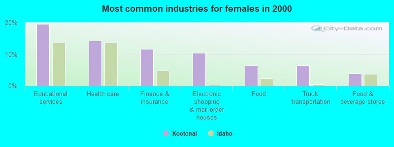 Most common industries for females in 2000