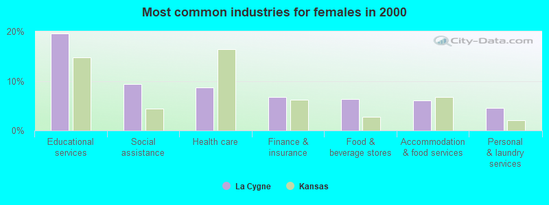 Most common industries for females in 2000