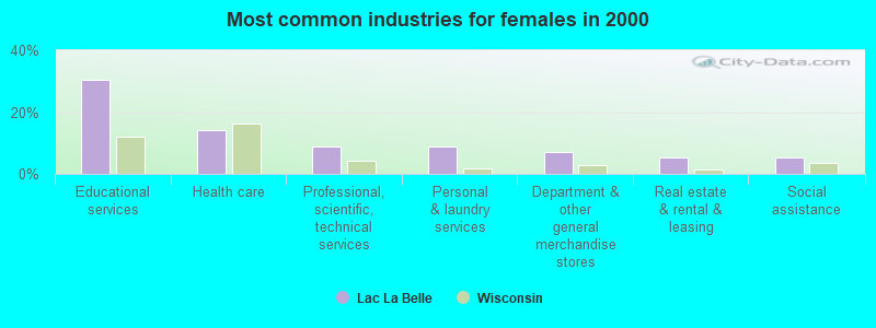 Most common industries for females in 2000