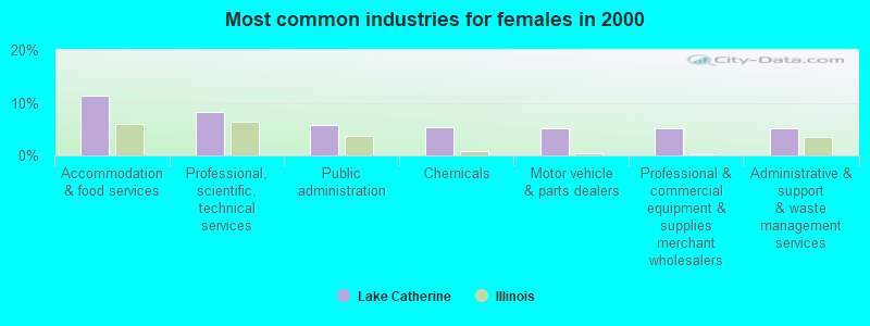 Most common industries for females in 2000