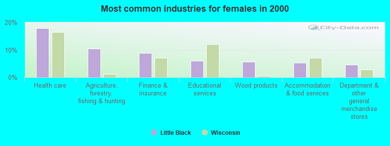 Most common industries for females in 2000