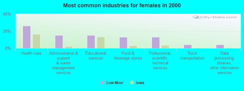 Most common industries for females in 2000