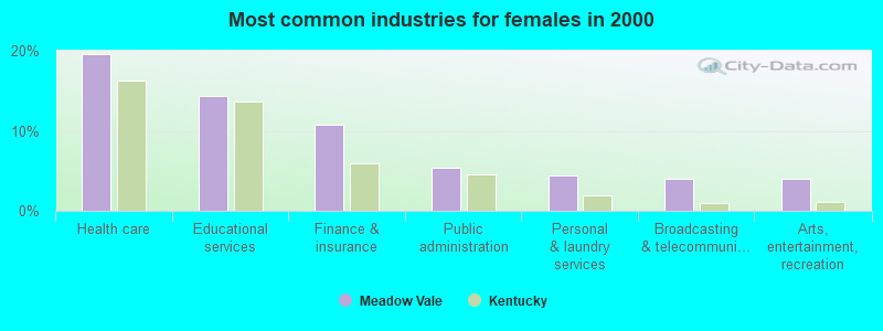 Most common industries for females in 2000