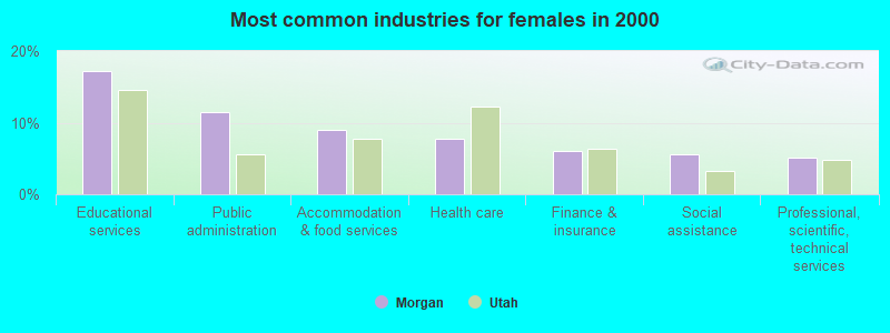 Most common industries for females in 2000