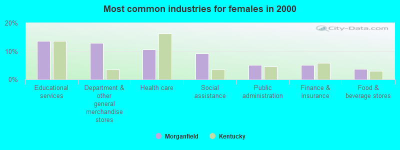 Most common industries for females in 2000