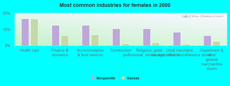 Most common industries for females in 2000