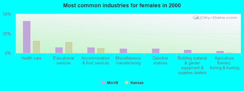 Most common industries for females in 2000