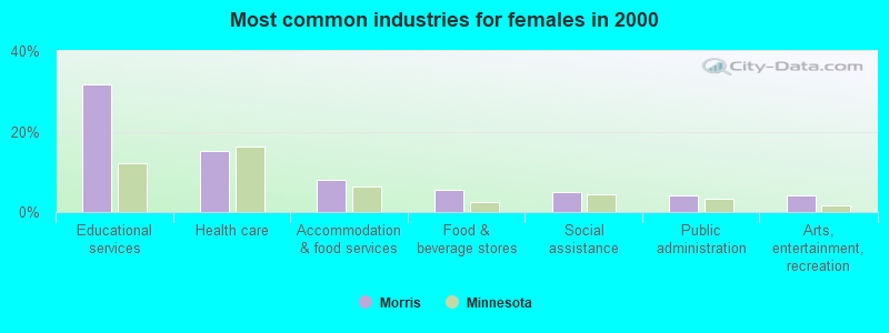 Most common industries for females in 2000