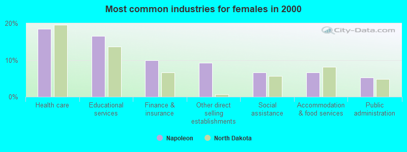 Most common industries for females in 2000