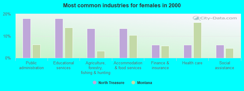 Most common industries for females in 2000