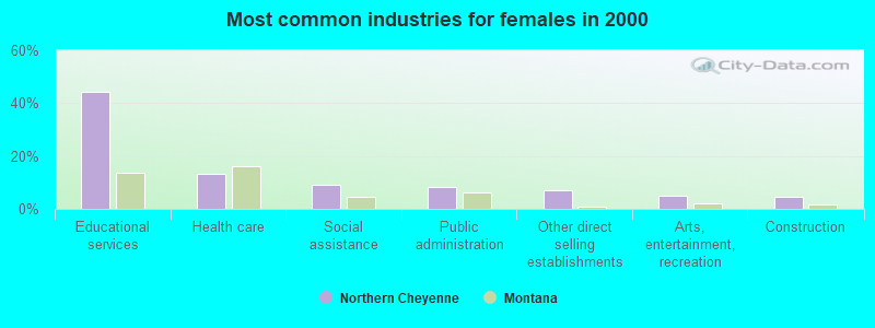 Most common industries for females in 2000