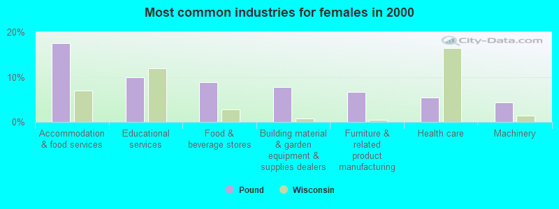 Most common industries for females in 2000