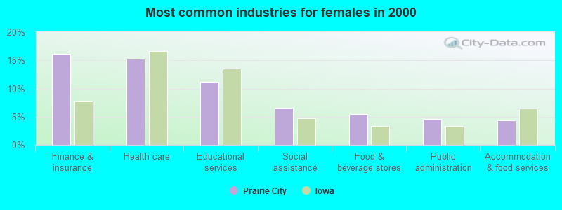 Most common industries for females in 2000