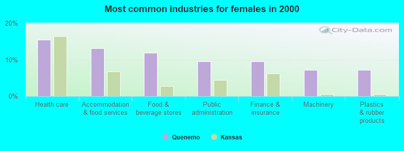 Most common industries for females in 2000