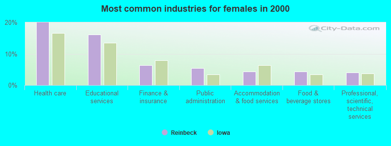 Most common industries for females in 2000