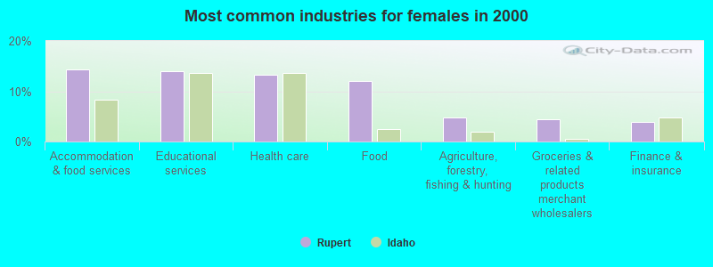 Most common industries for females in 2000