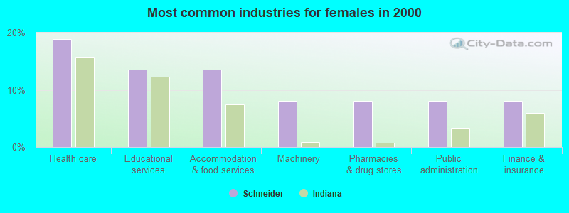 Most common industries for females in 2000