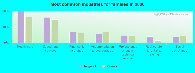 Most common industries for females in 2000