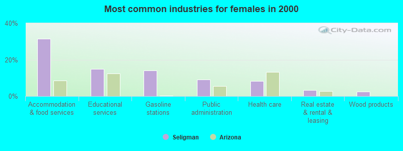 Most common industries for females in 2000