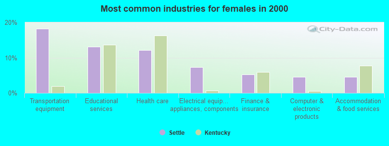 Most common industries for females in 2000