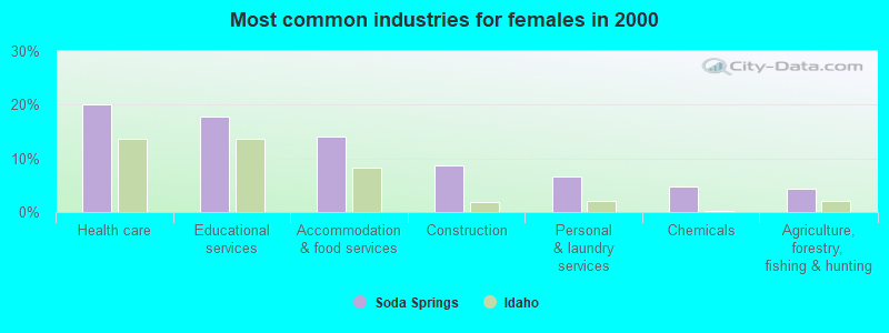 Most common industries for females in 2000