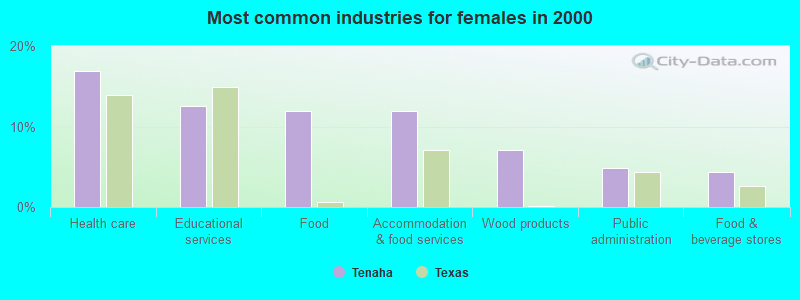 Most common industries for females in 2000