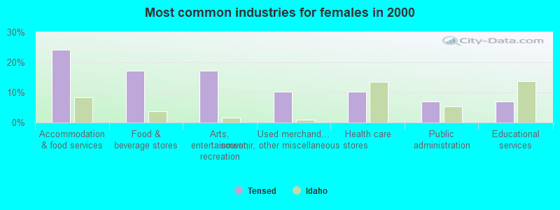 Most common industries for females in 2000