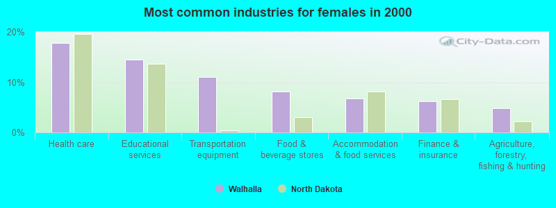 Most common industries for females in 2000